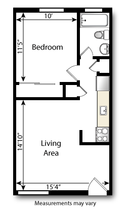 Floor plan for 1 bed, 1 bath, 500 sqft
